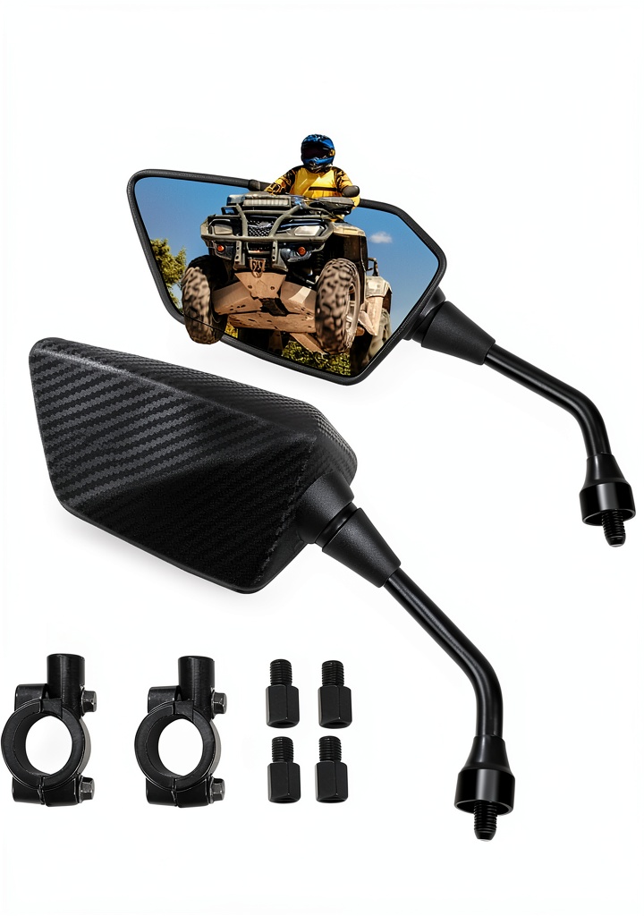 Esploratori ATV mirror installed on a dirt bike in a forest trail